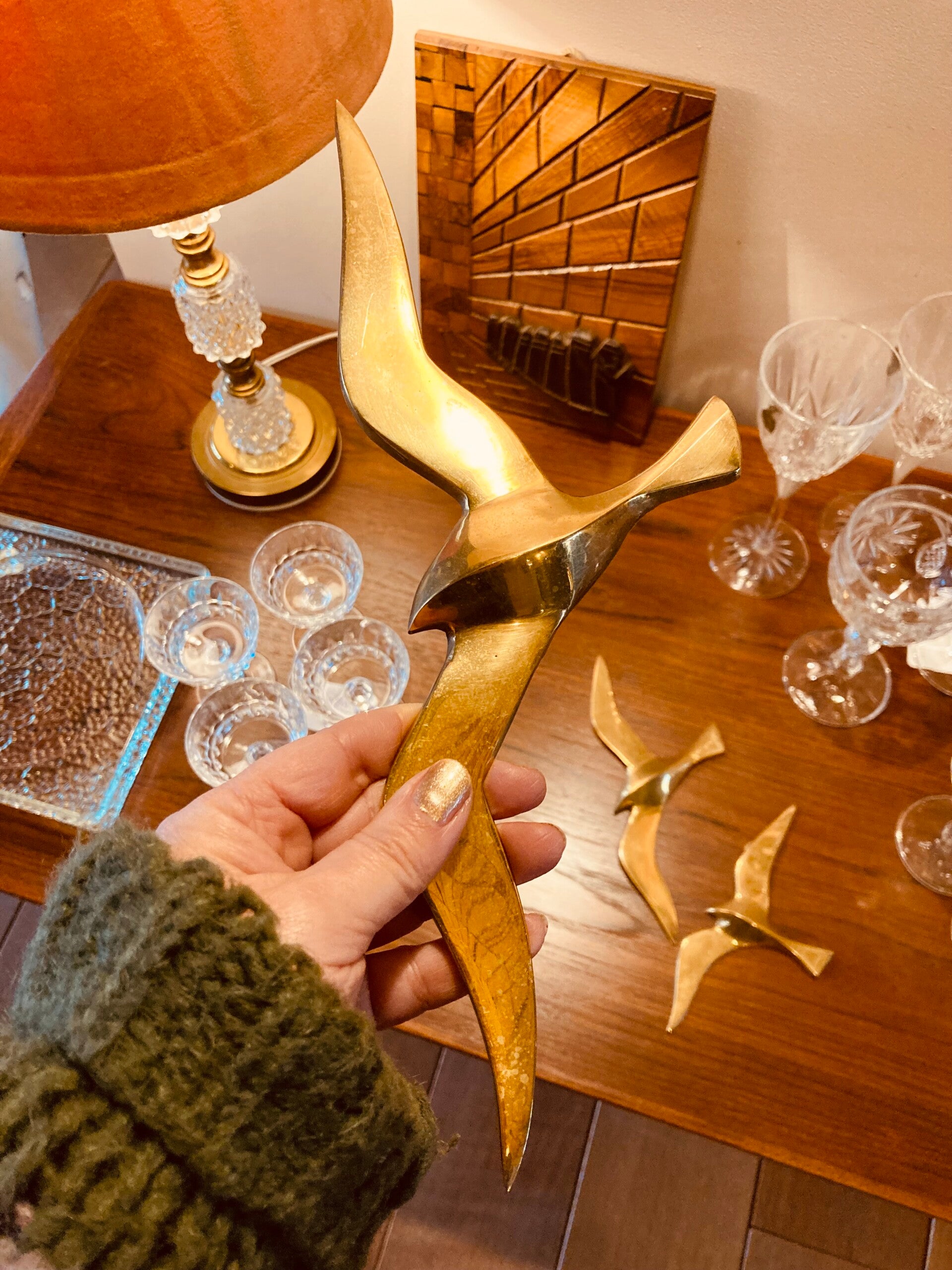 Vintage messing vogels, set van 3, Hollywood Regency stijl