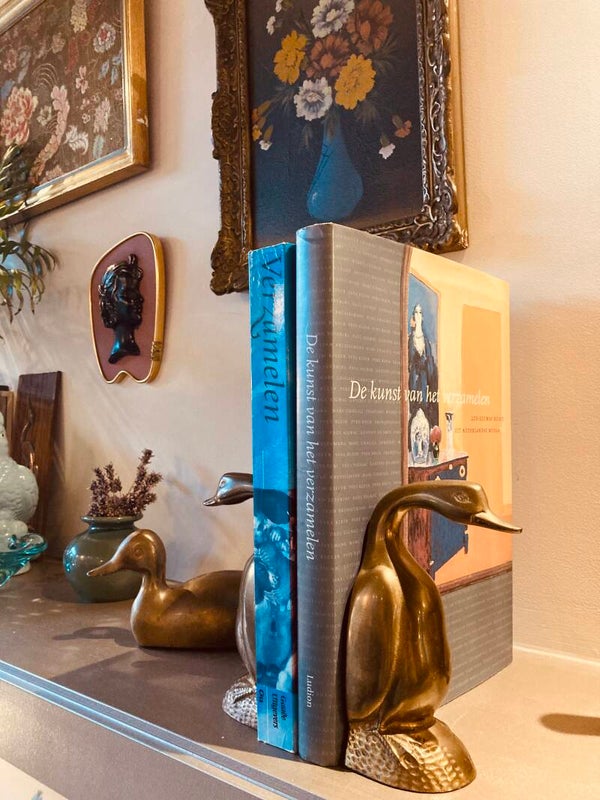 Messing boekensteunen, set eenden, jaren ‘70