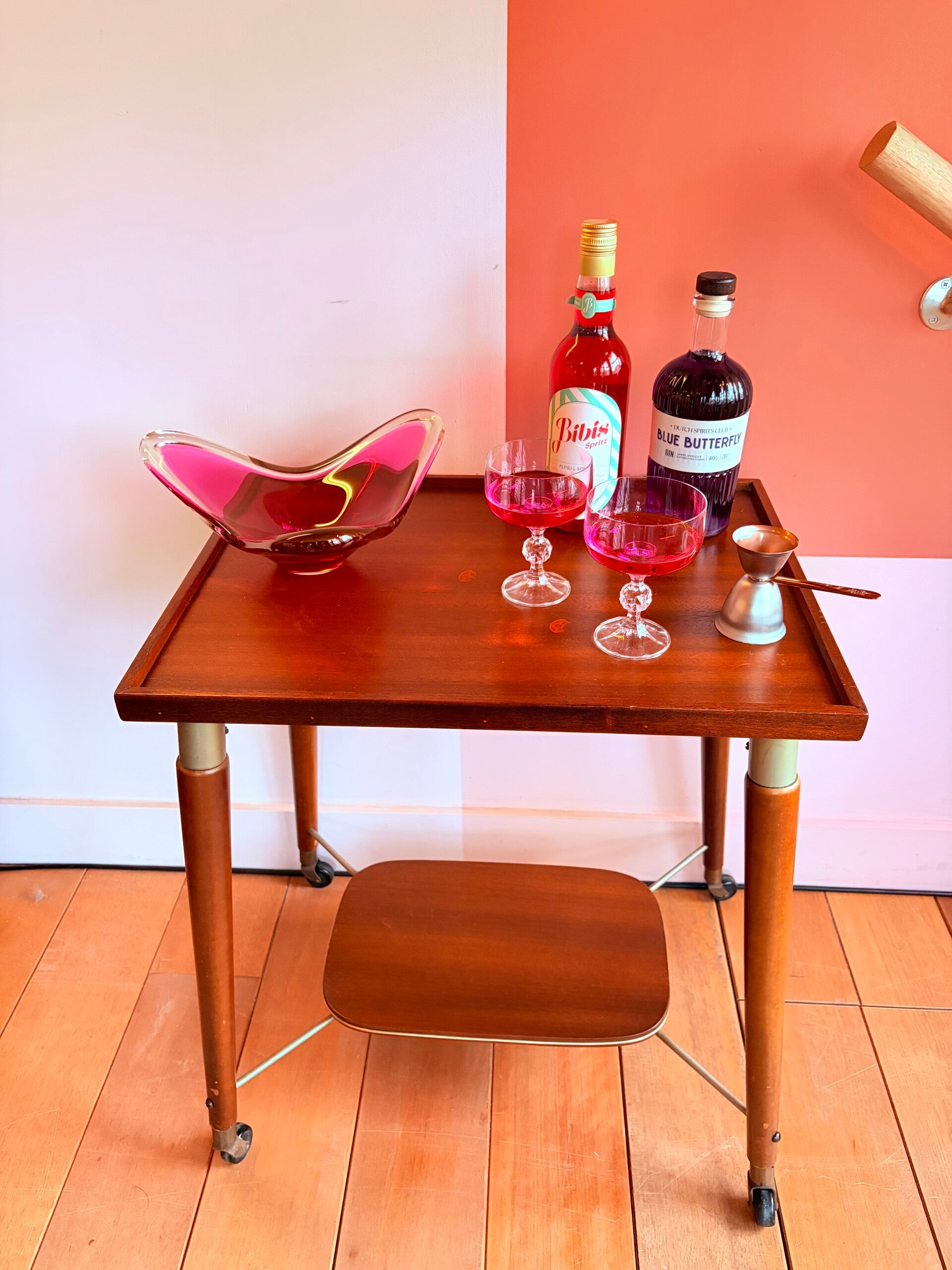 Mid-century trolley/barcart, teak en messing