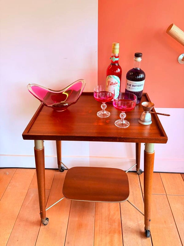 Mid-century trolley/barcart, teak en messing