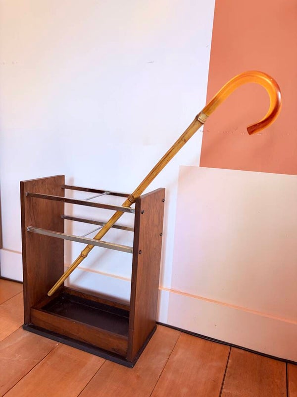 Mid-century paraplustandaard, teak en chroom