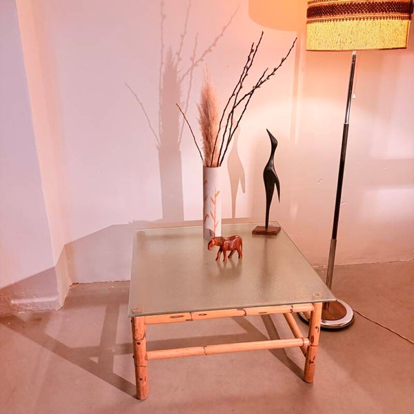 Vintage bamboe salontafel met glasplaat, jaren ‘70, Brazilië
