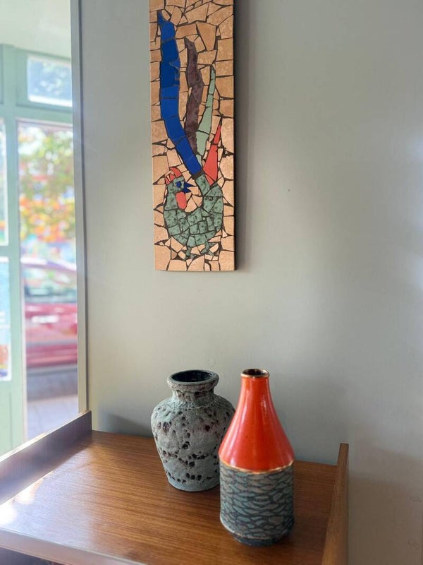 Mid-century mozaïek wandtableau, afbeelding haan