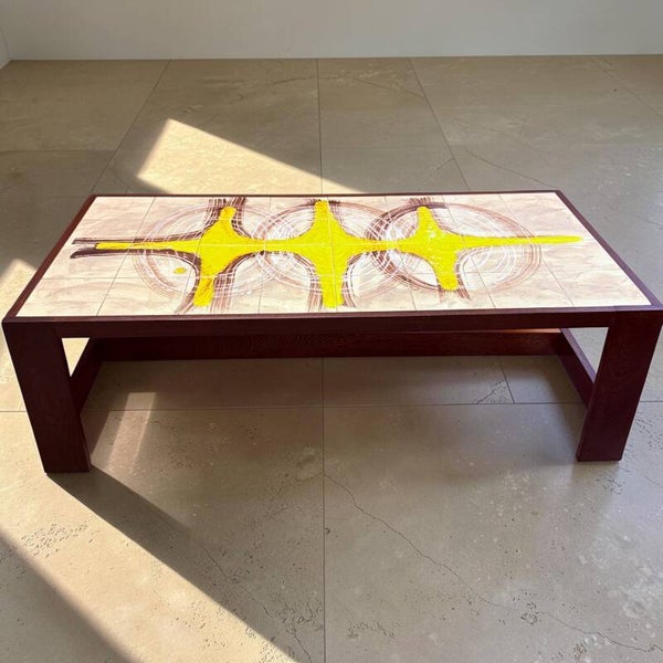 Deense salontafel met keramiek blad op wengé frame, jaren ‘70