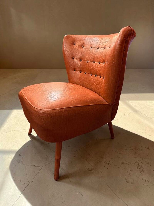 Set jaren ‘60 cocktailstoeltjes, cognac-kleurig skai