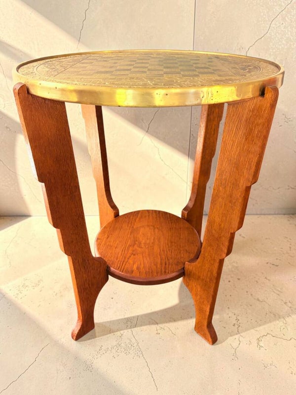 Art deco damtafel/bijzettafel, messing en eiken, jaren ‘30