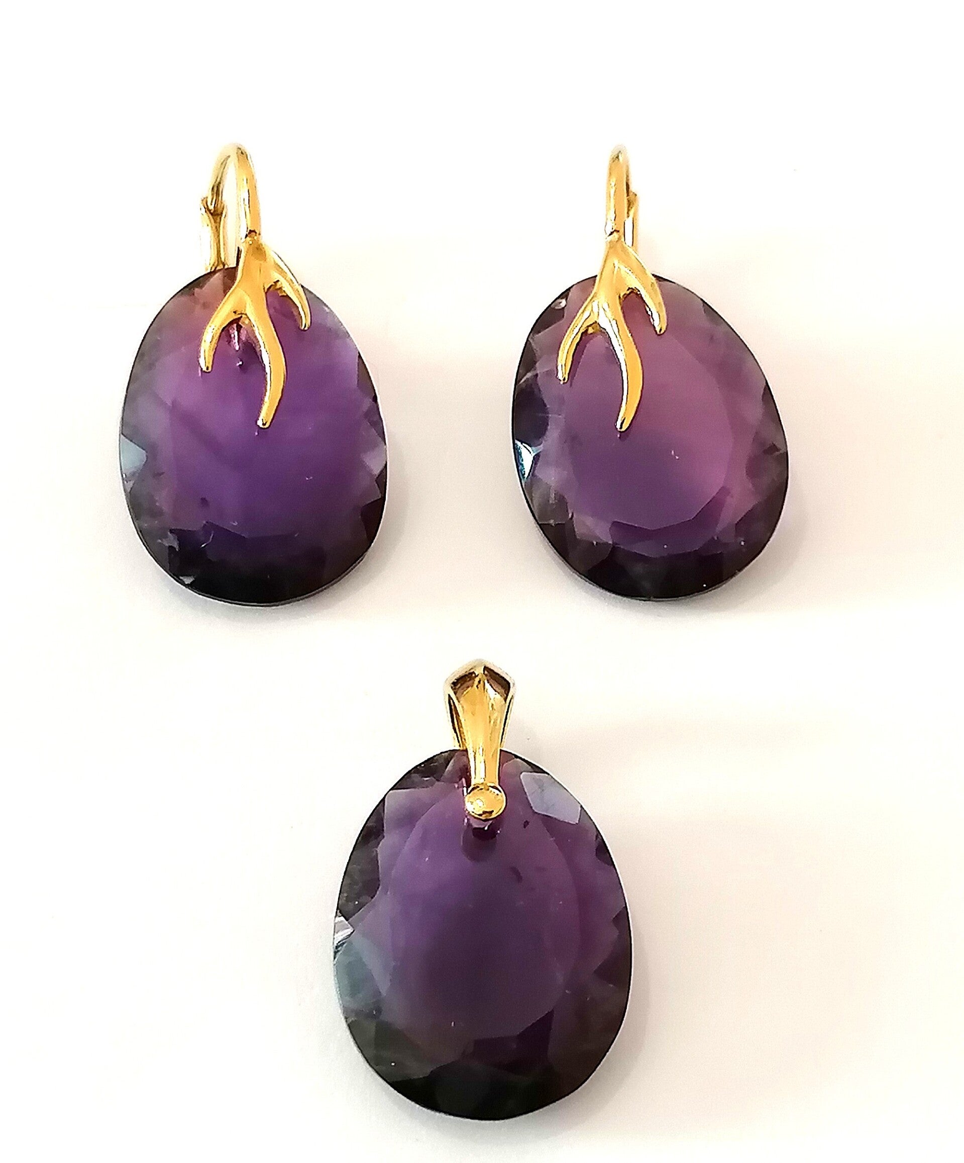 Kolczyki i zawieszka ze szlifowanego ametystu