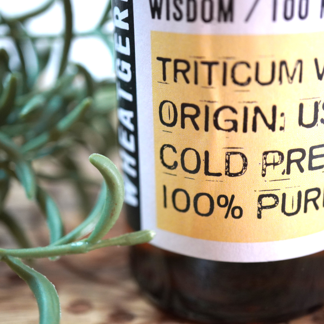Tarwekiem basisolie van Ancient Wisdom in amberkleurige fles van 100 ml.