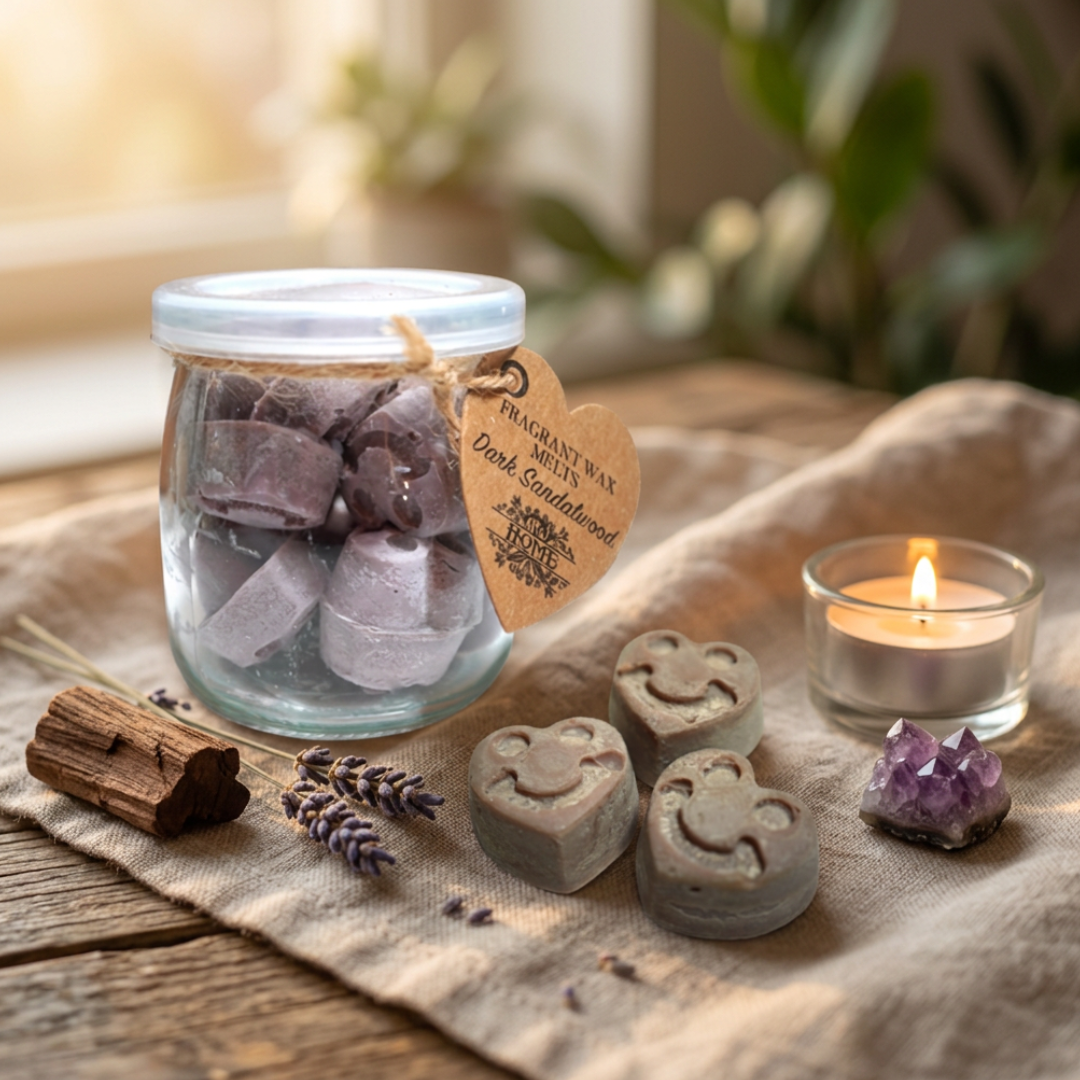 Soja waxmelts dark sandalwood van Ancient Wisdom in glazen pot