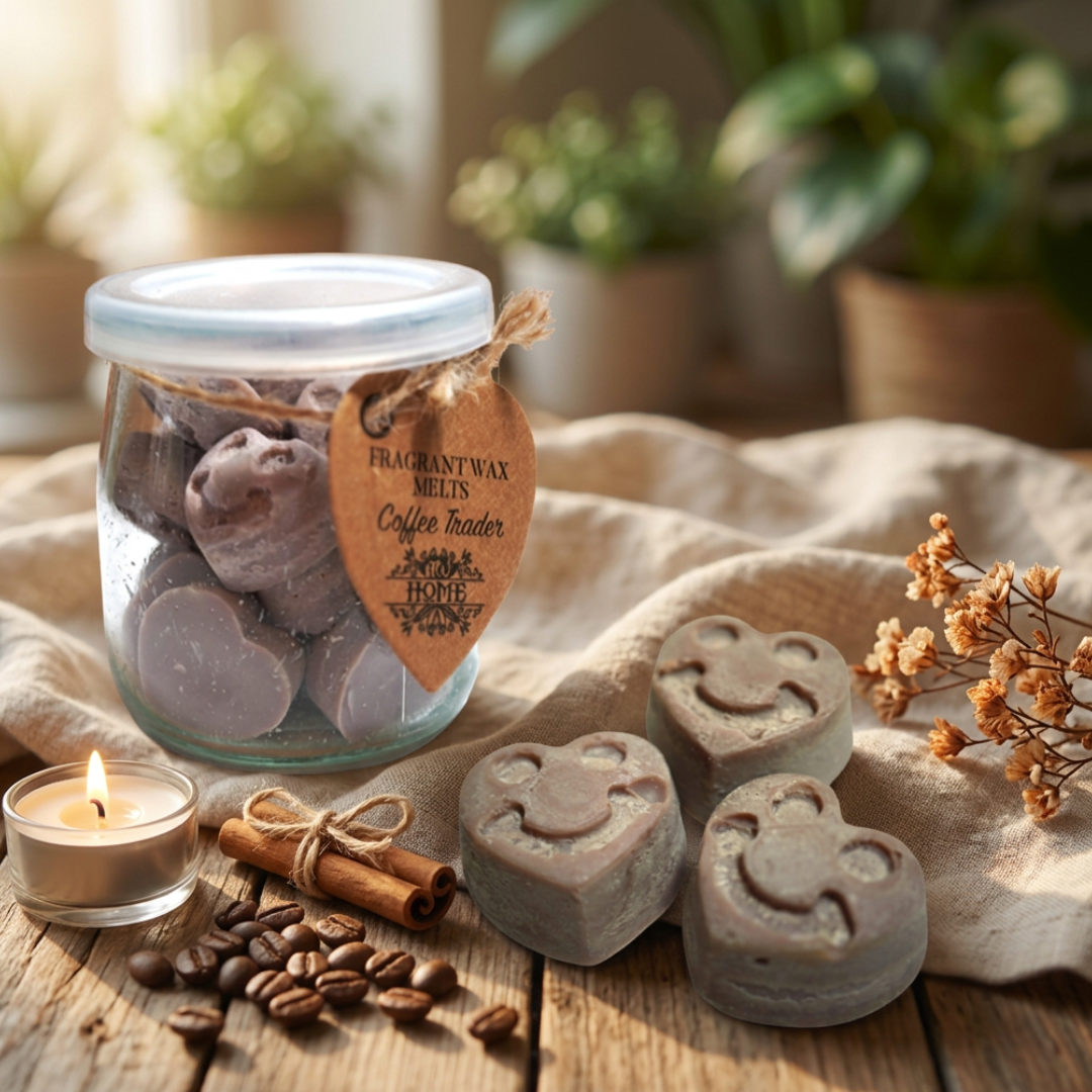 Soja waxmelts coffee trader van Ancient Wisdom in glazen pot