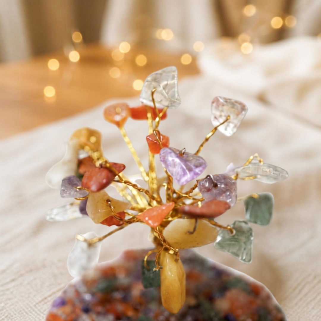 Chakra Edelsteenboom tuintje in een glazen stolp