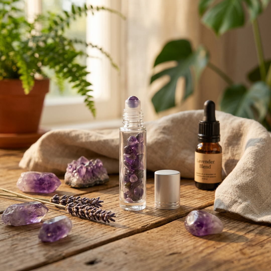 Edelsteen roller flesje Amethist, 10 ml.