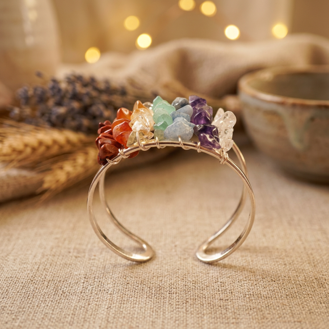Verzilverde chakra armband, verstelbaar