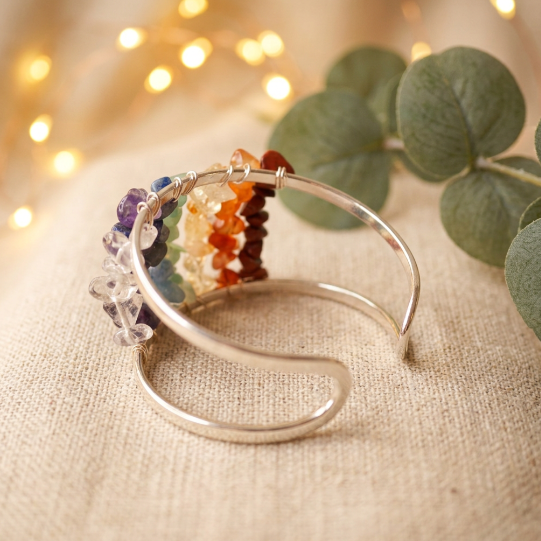 Verzilverde chakra armband, verstelbaar