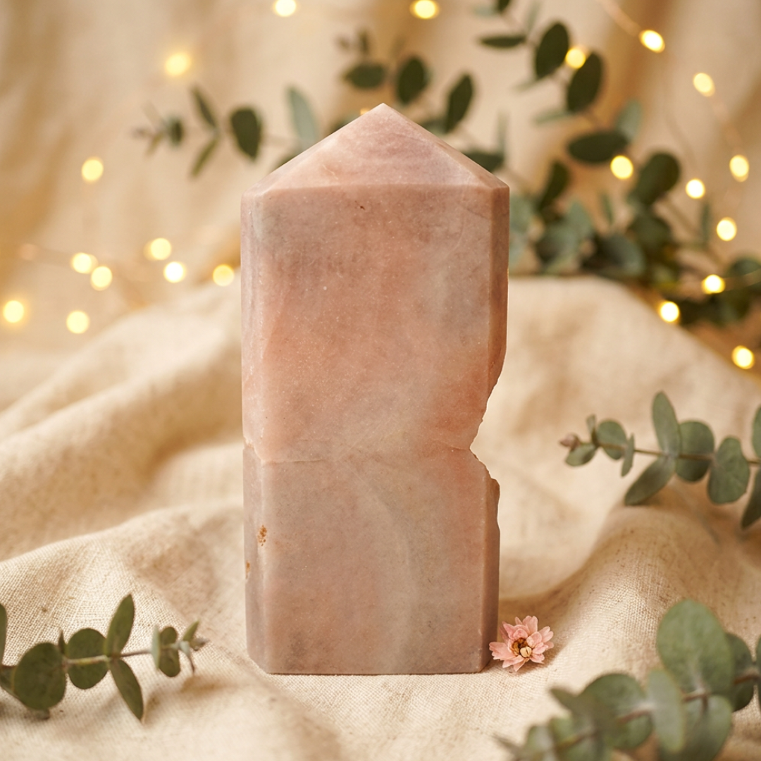 Roze amethist toren van ± 625 gram