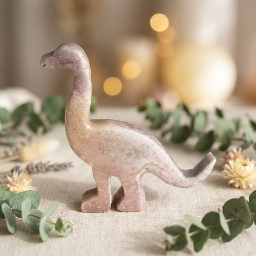 Roze amethist dinosaurus carving