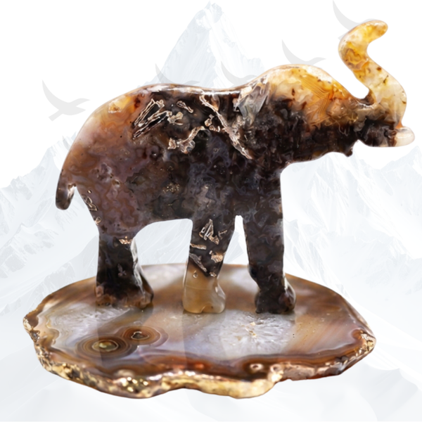 Olifant Carving op Agaat Schijf - 263710