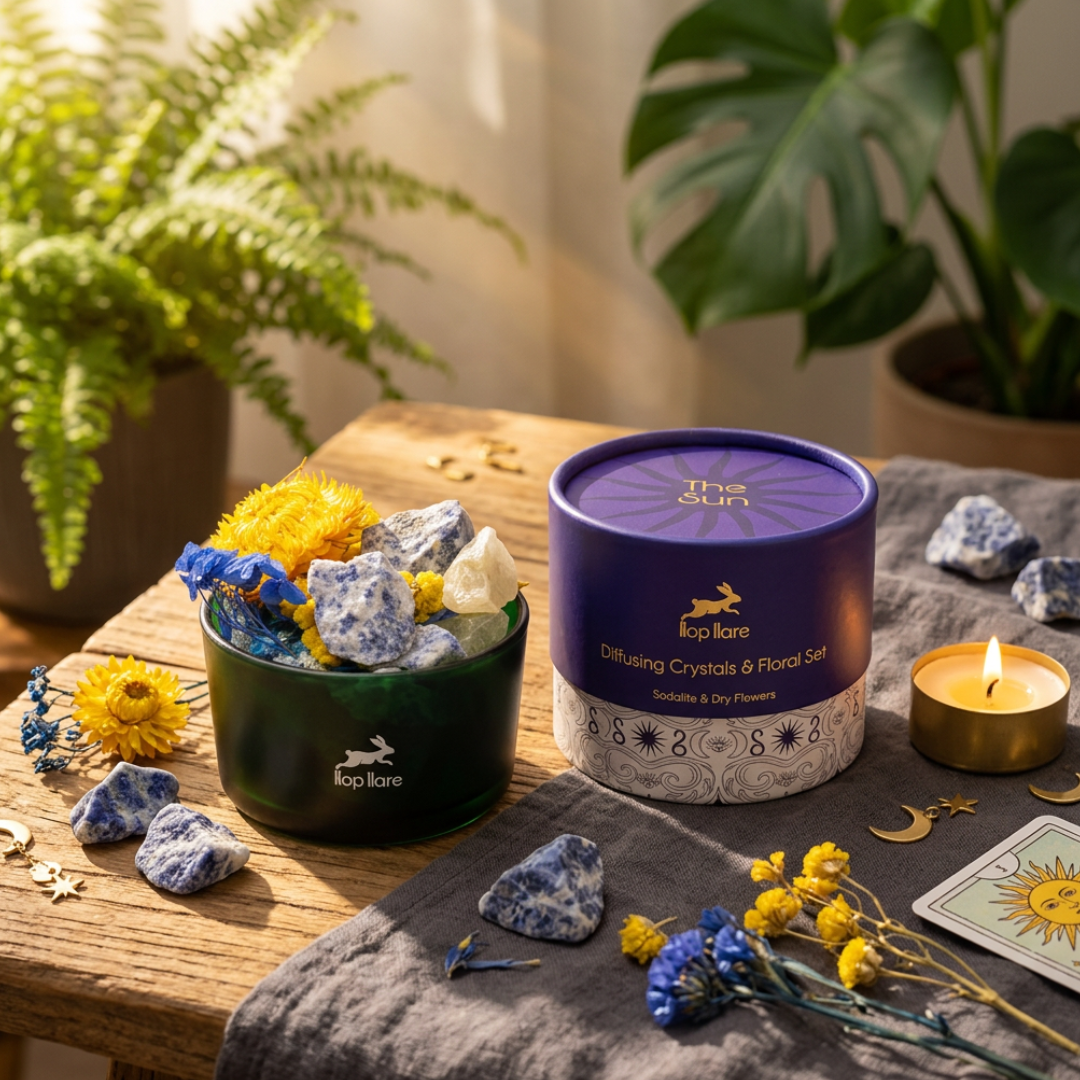 Kristal diffuser set The Sun met sodaliet van Hop Hare