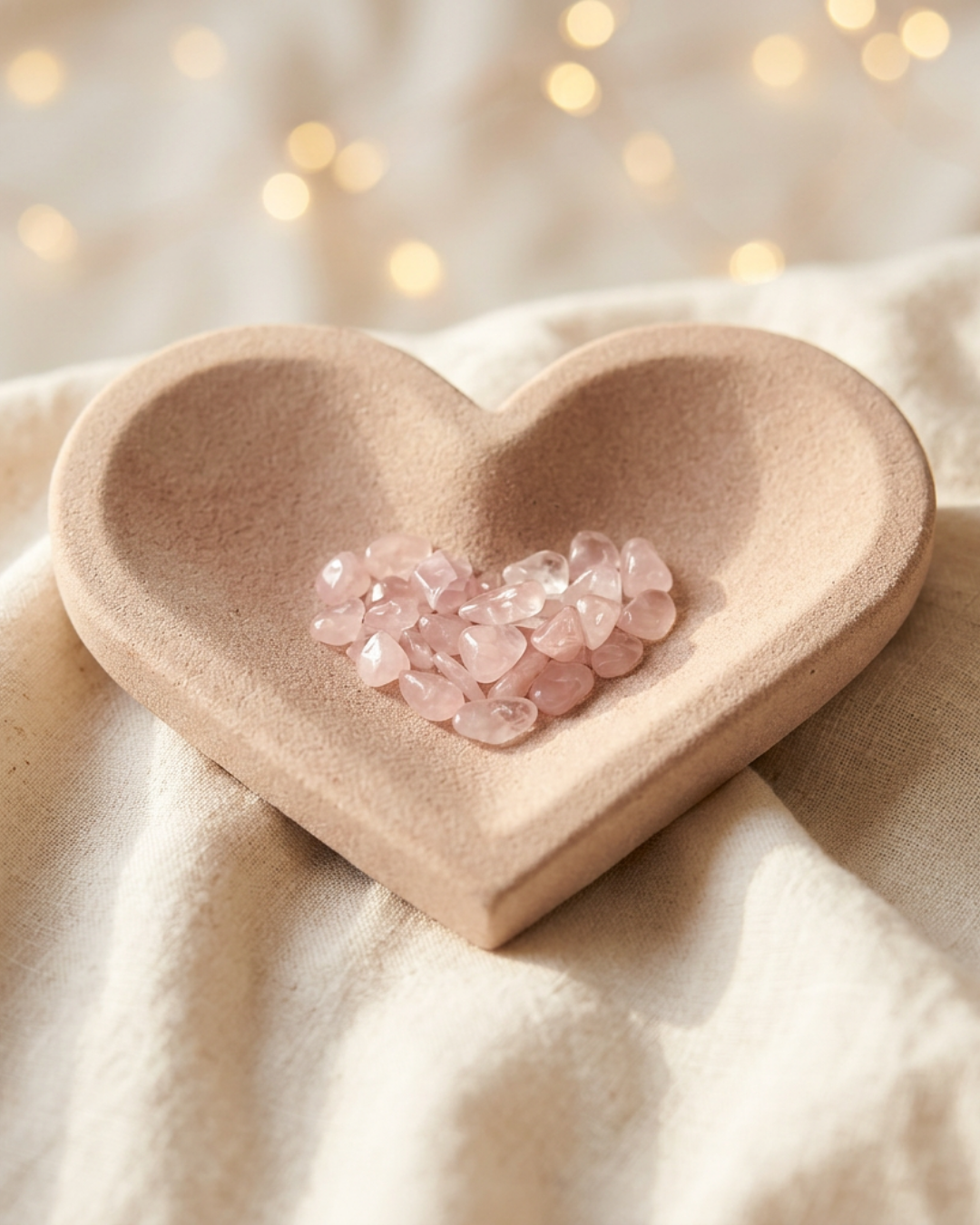Roze zandsteen schaal in de vorm van een hart