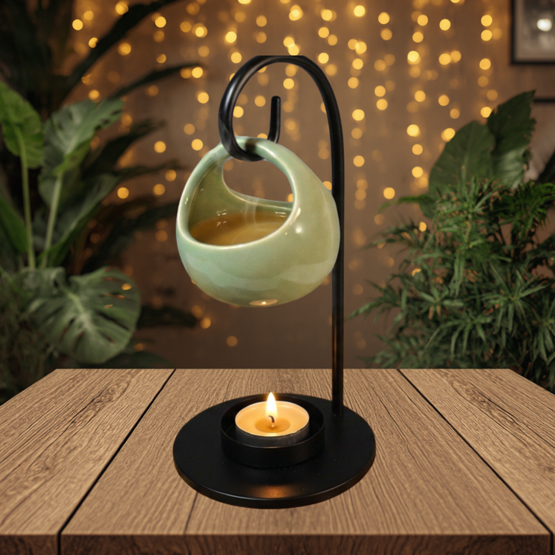 Hangende aromabrander, olijfgroen voor waxmelts of etherishe olie
