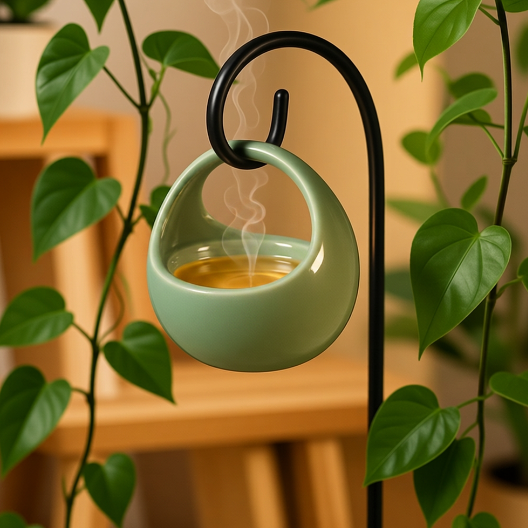 Hangende aromabrander, olijfgroen voor waxmelts of etherishe olie