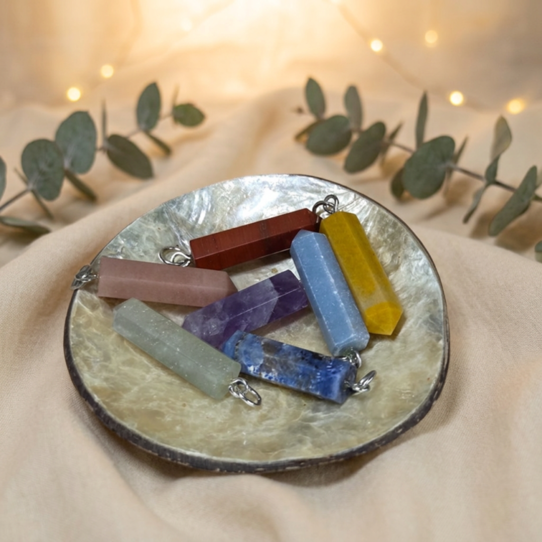 7 Chakra edelsteen hanger set , punt vorm.