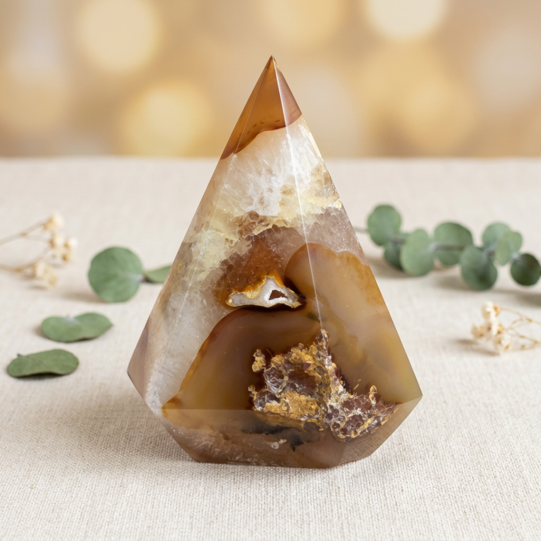 Agaat diamant, gepolijst, herfstkleuren