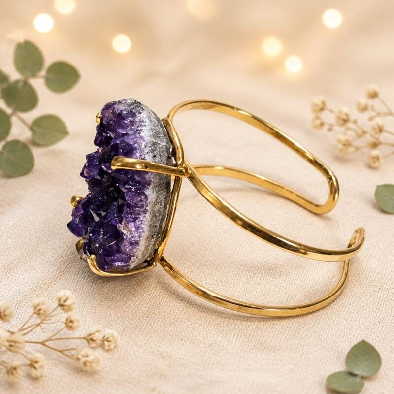 Amethist armband, verstelbaar, 24K verguld