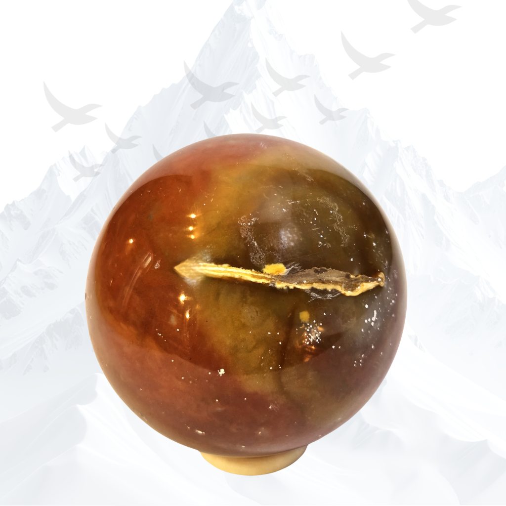 Rode Jaspis bol, gepolijst, ca. 63 mm. Herkomst Madagaskar.