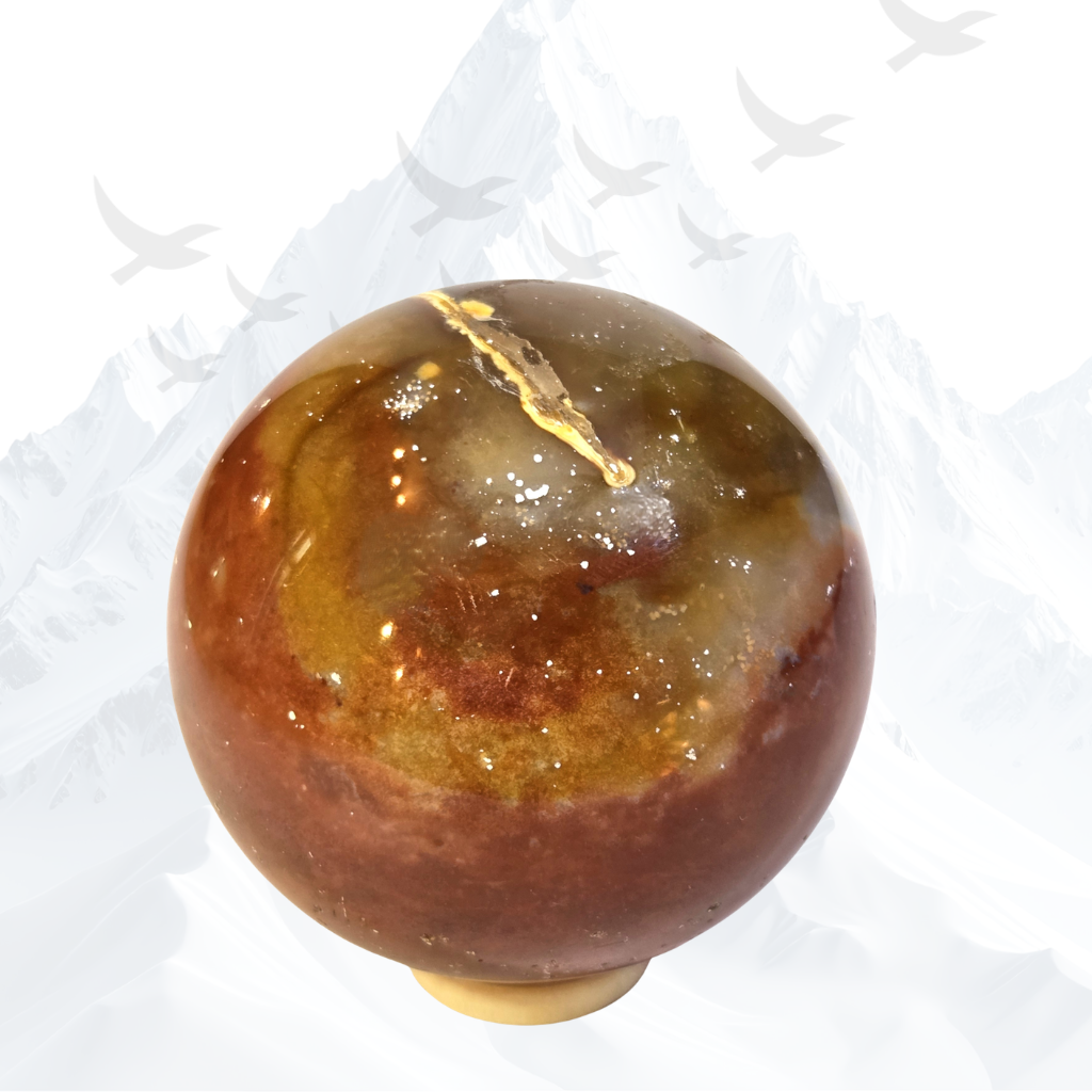 Rode Jaspis bol, gepolijst, ca. 63 mm. Herkomst Madagaskar.