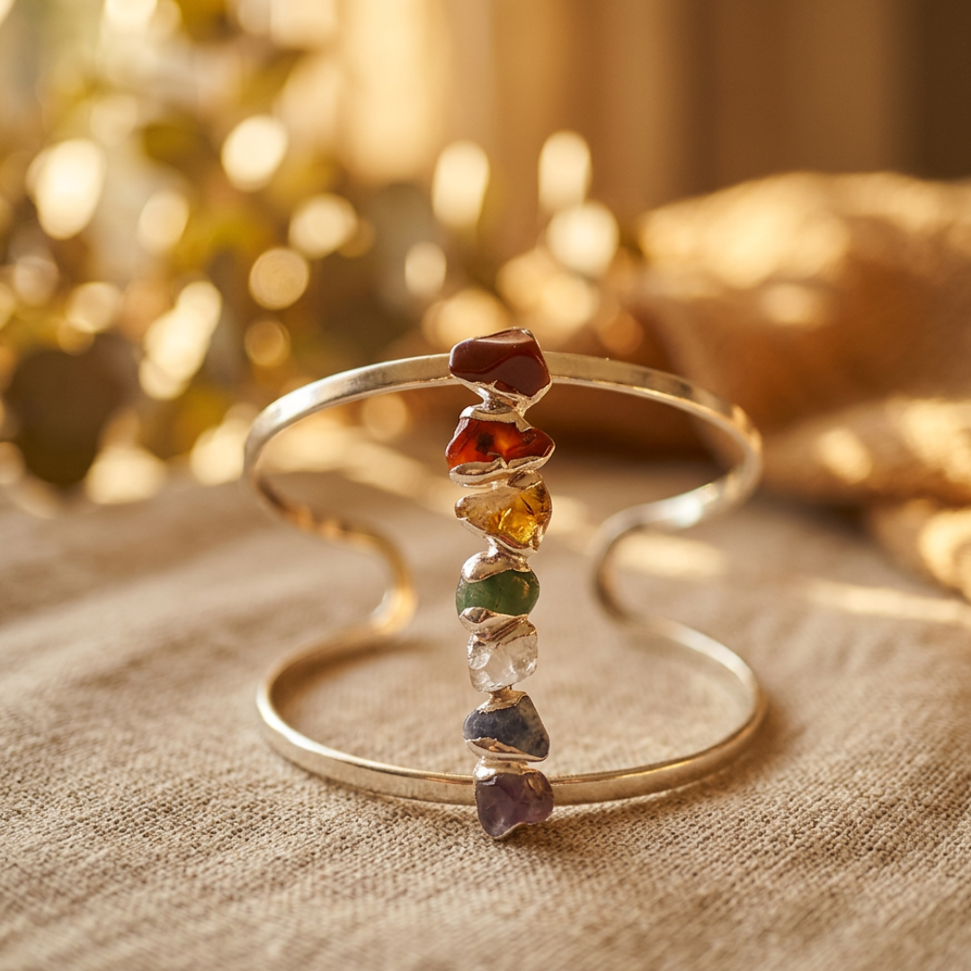 Verzilverde verstelbare dubbele chakra armband.