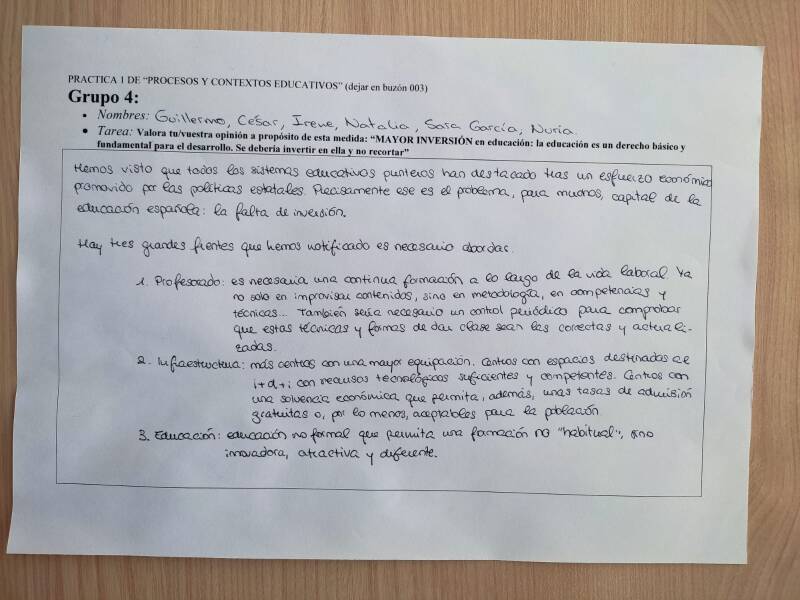 Propuesta realizada por el Grupo 4 con respecto a la mayor inversión en educación