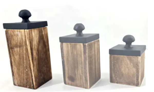 pot vierkant 3 maten, zwart-hout kleur