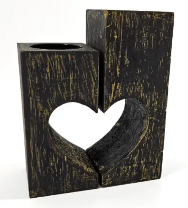 waxinehouder hart set=2  Black / Gold