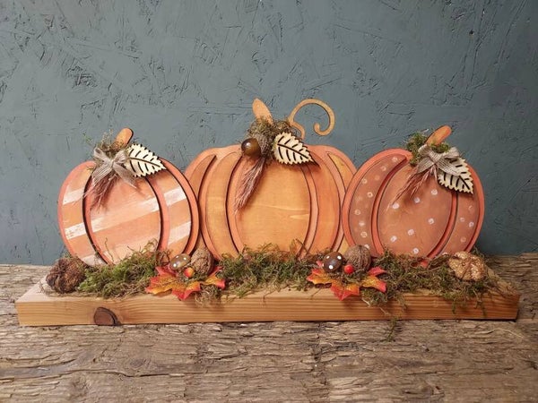 Pompoen dienblad, Hout met natuurlijke items