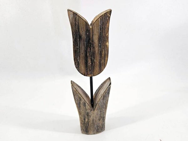 Stijlvolle houten tulp op voet – 28x9 cm