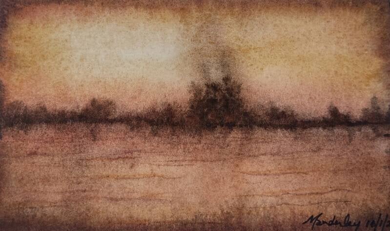 “Sepia Landscape” Watercolor 4” x 10” 