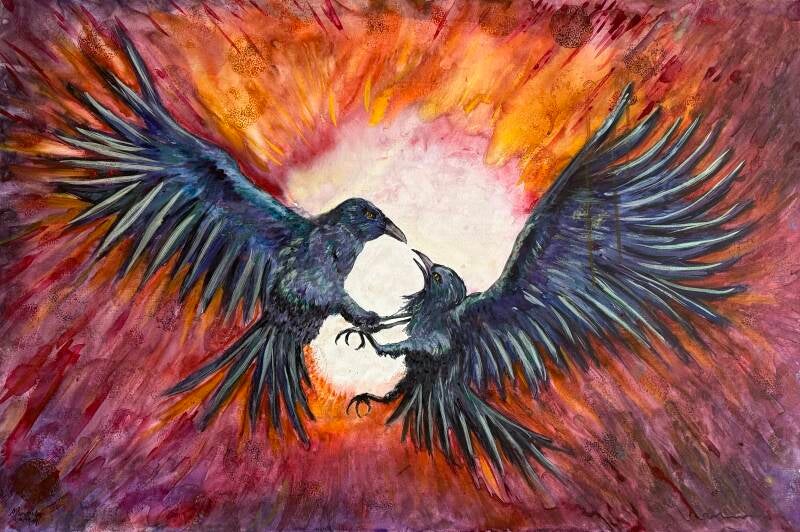 “Tumbling Toward Infinity” Watercolor on Canvas, 22” x 30”