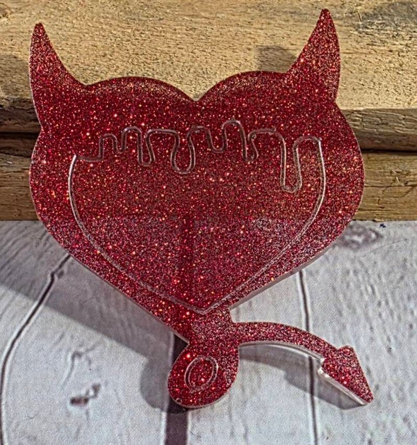 RESIN HEART WITH DEVIL HORNS & TAIL