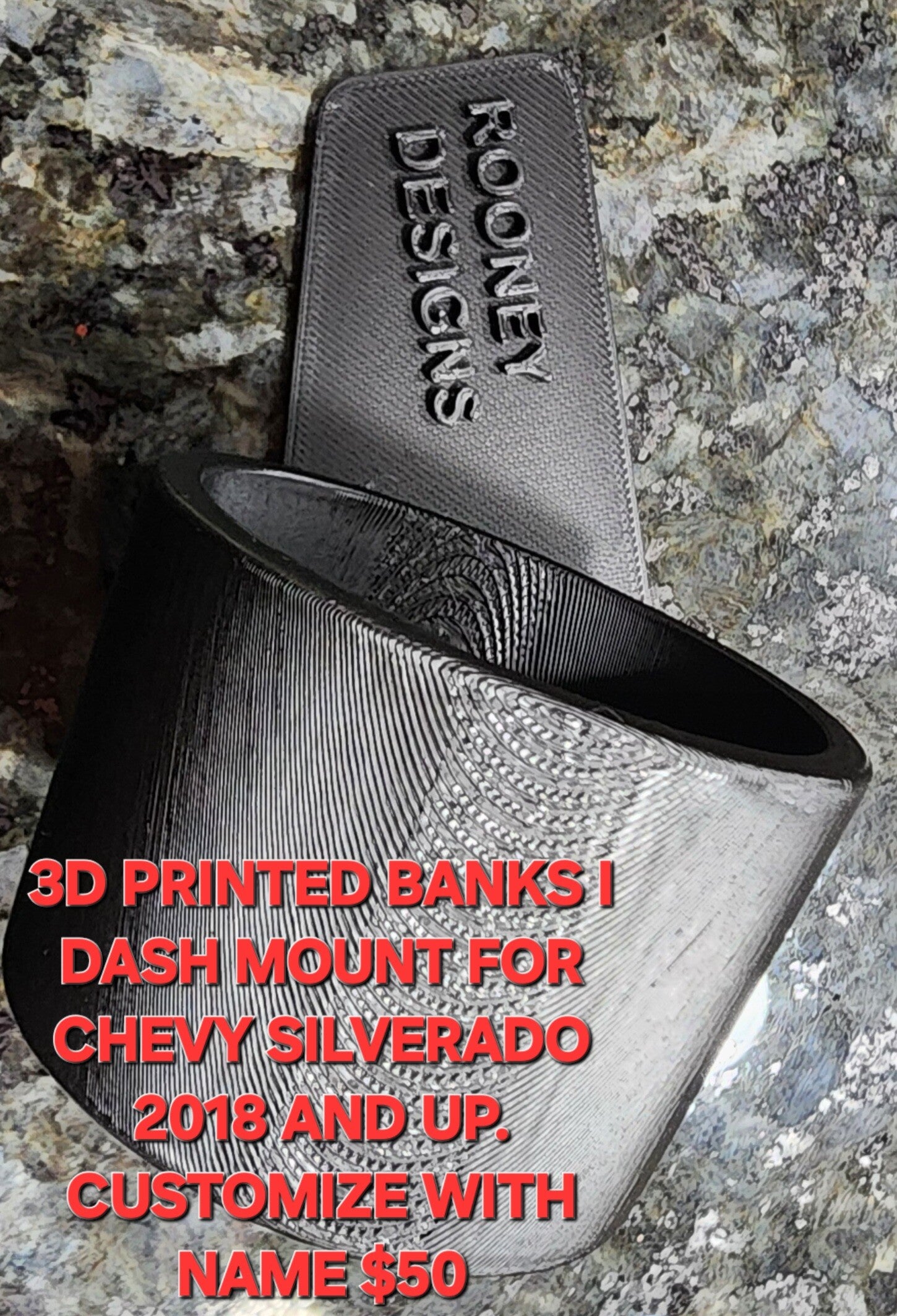 3D PRINTED BANKS I DASH MOUNT FOR CHEVY SILVERADO 2018 AND UP.