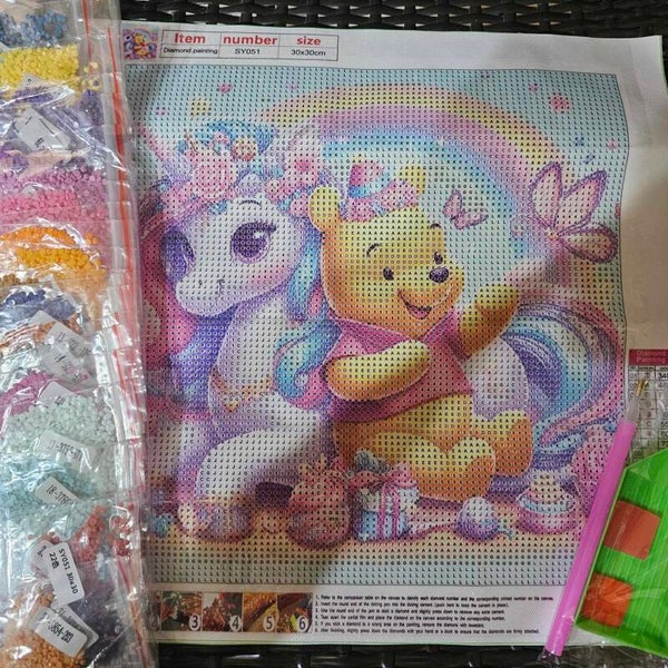 3030-0025 , Pooh's Unicorn DIY Diamond Art kit 30x30