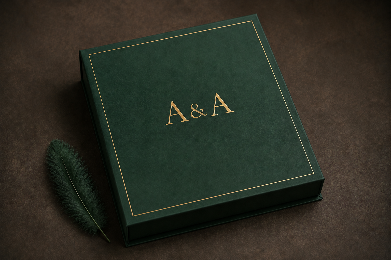 Luxury Green Wedding Inviation Box with Feather
