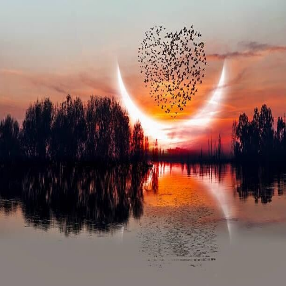 Zwei Hände formen vor einem Sonnenuntergang ein Herz, im Kontext mit Jenseitskontakte Jana Lorenz.