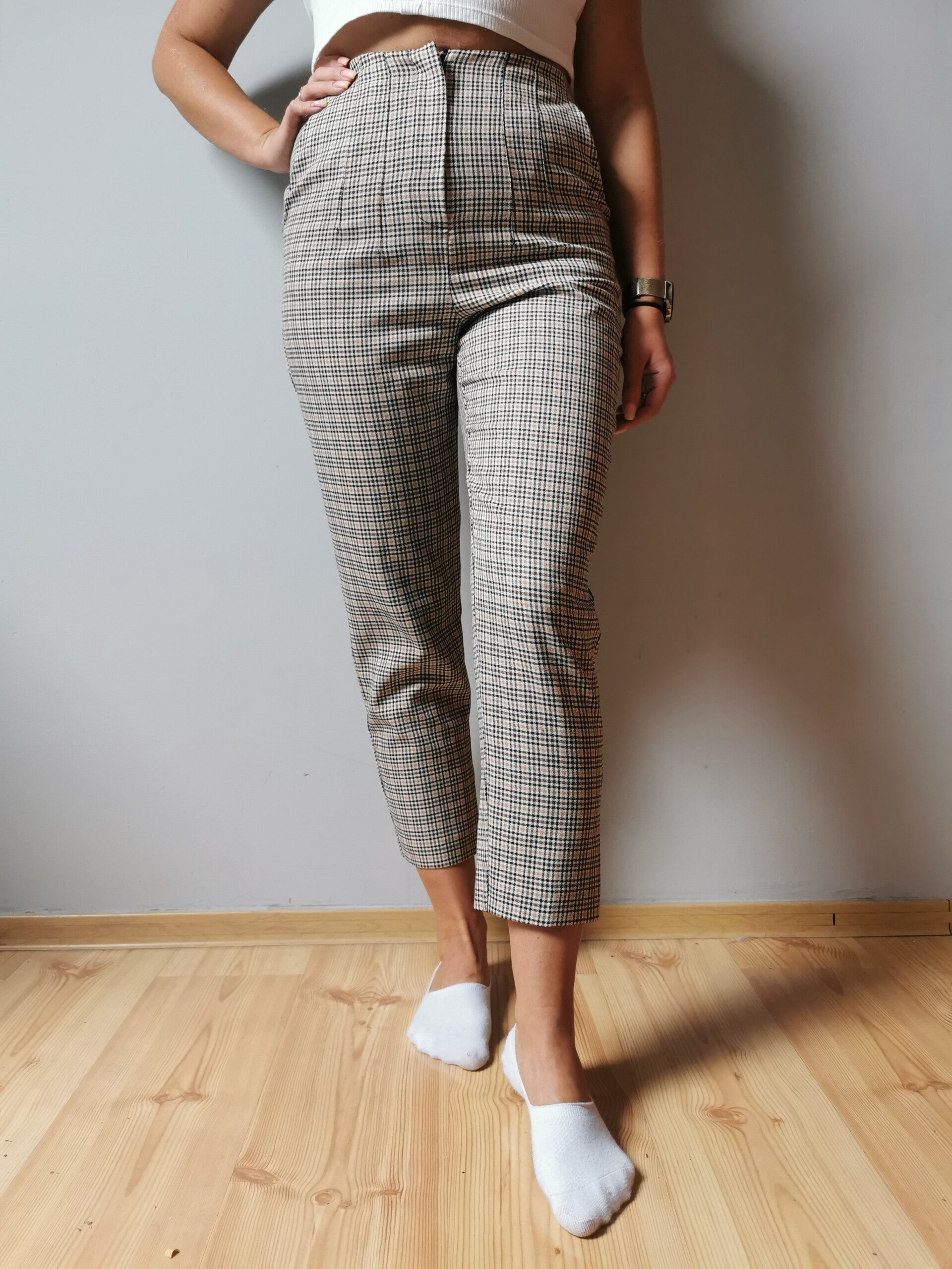 Spodnie materiałowe Miss Selfridge r. 38 M kolor kremowy, brązowy, czarny wysoki stan