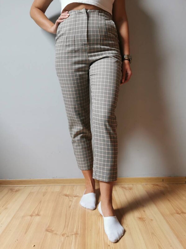 Spodnie materiałowe Miss Selfridge r. 38 M kolor kremowy, brązowy, czarny wysoki stan