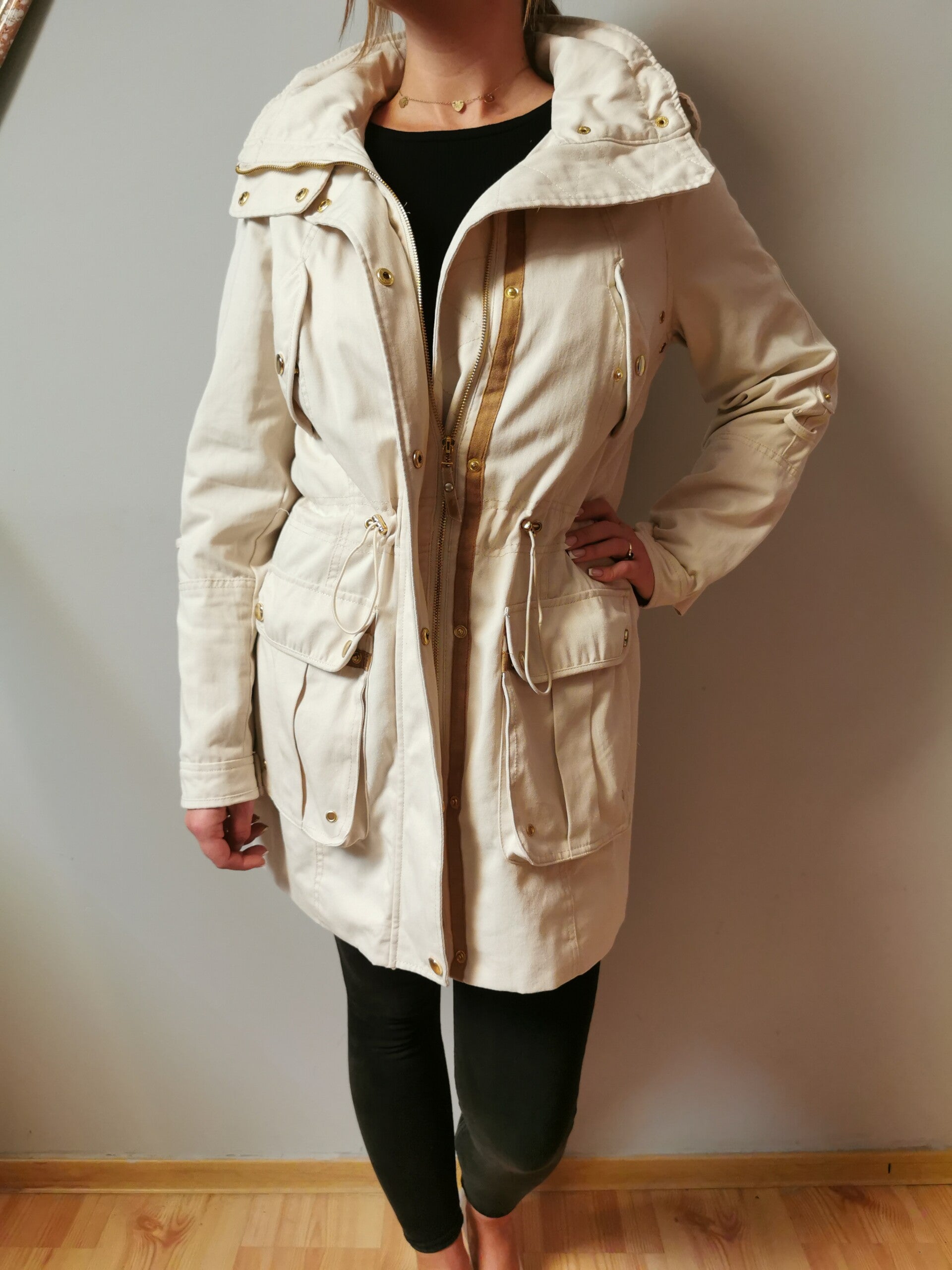 Kurtka przejściowa - parka Vero Moda 38 M kremowa złote suwaki