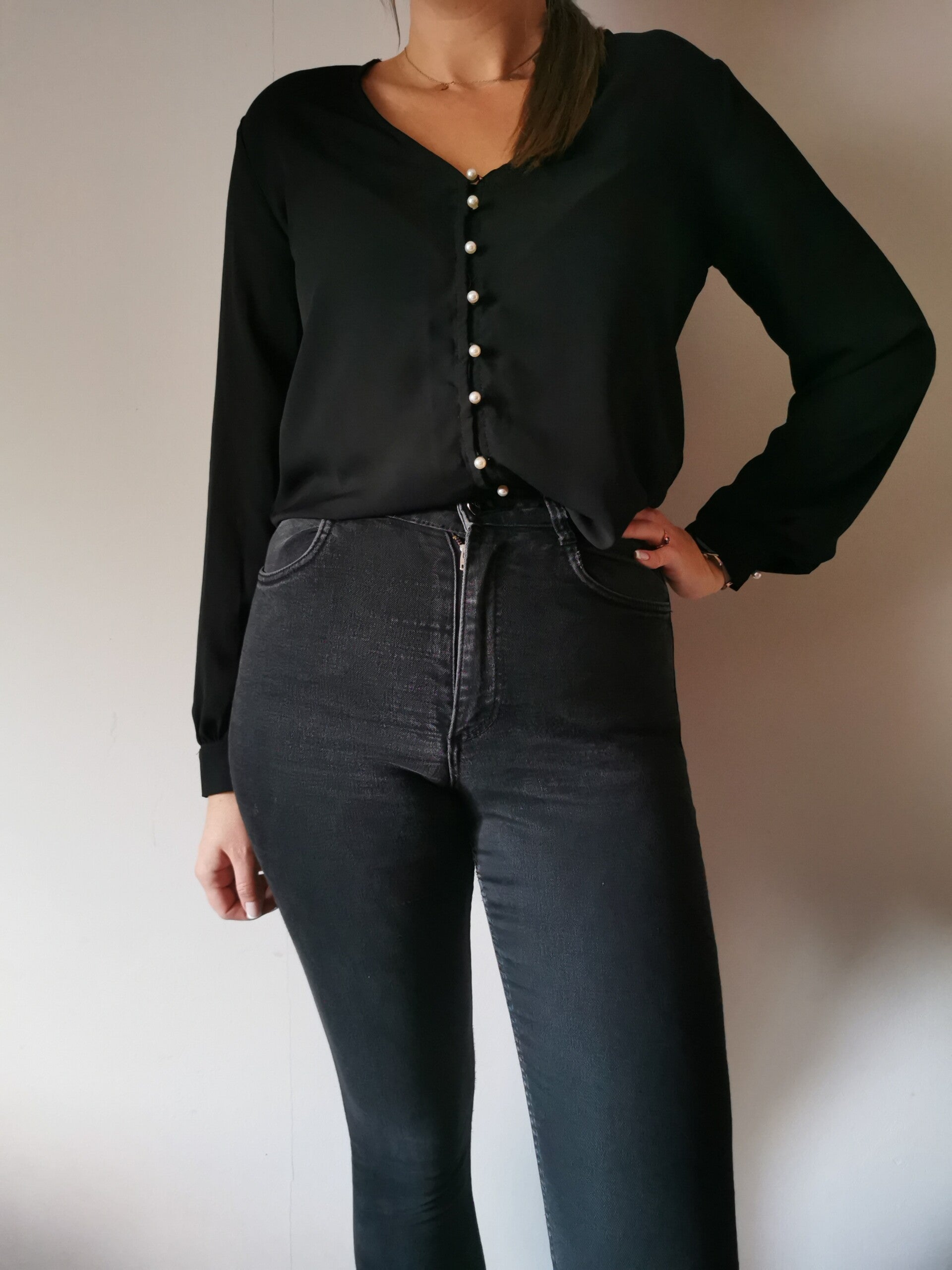 Koszula z perłami Sinsay r. 36 S kolor czarny