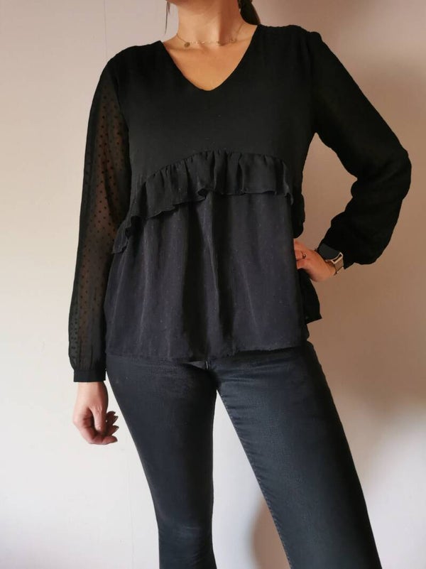 Bluzka z długim rękawem elegancka r. 36 S kolor czarny motyw 3D