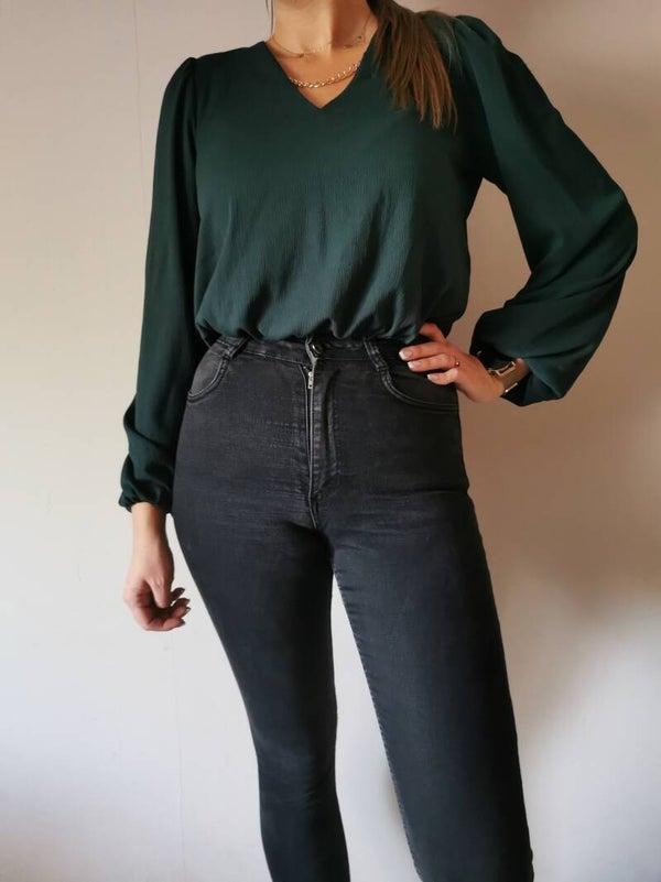 Bluzka z długim rękawem r. 34 XS kolor butelkowa zieleń