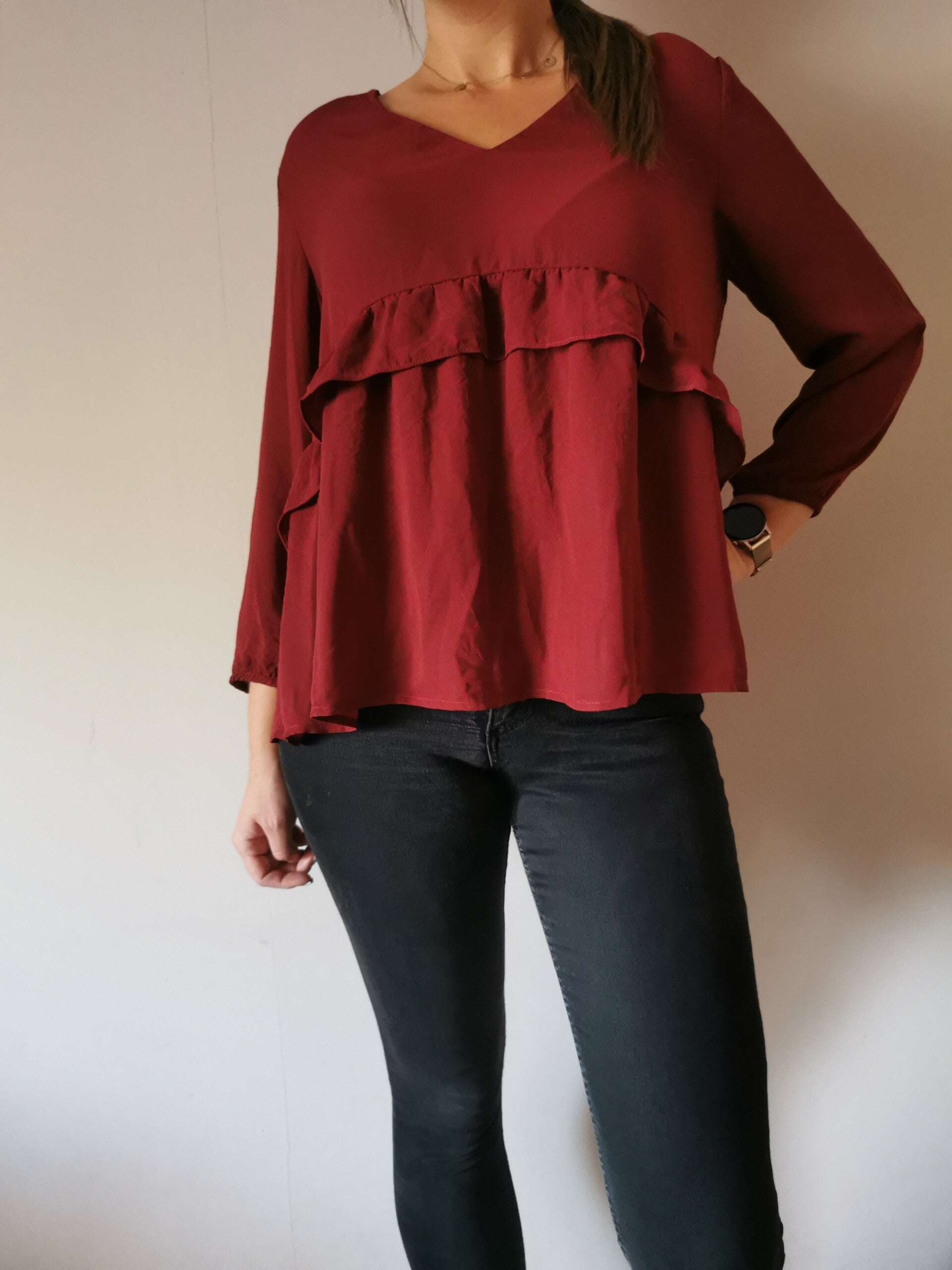 Bluzka z długim rękawem elegancka ONLY r. 36 S kolor burgundowy